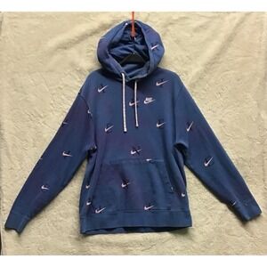 NIKE AIR SPORTSWEAR AOP SWIRL FLEECE PULLOVER HOODIE BLUE sz L